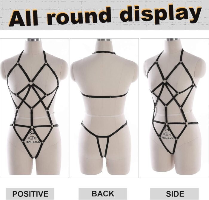 Women Strappy Full Body Harness Lingerie Garter Belt Set Plus Size Waist Hollow Crop Tops Bra Punk Gothic Festival Wear - Image 2