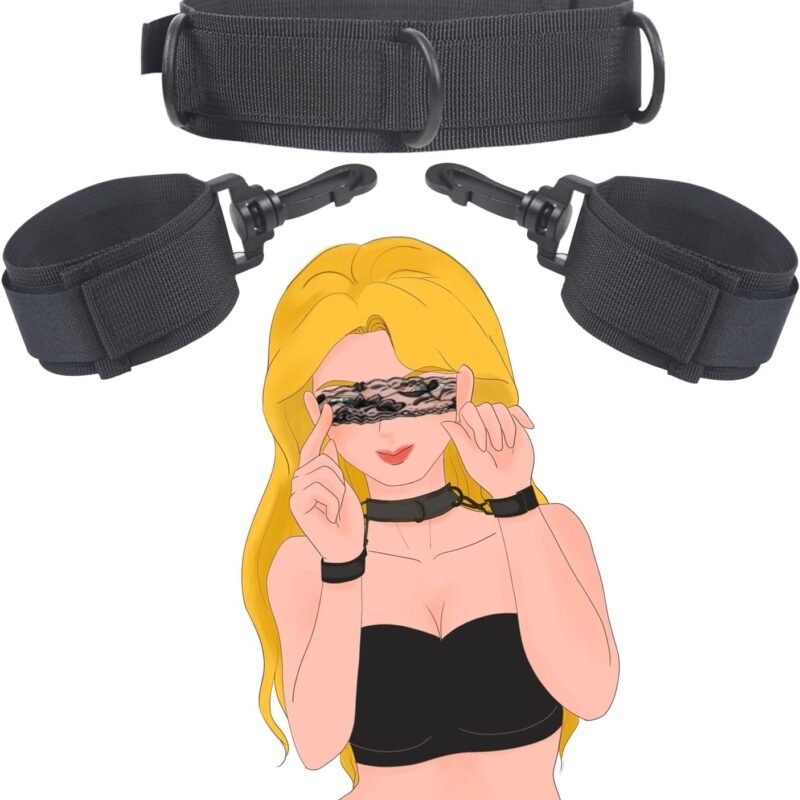 Sex Bondage Restraints Set, Adjustable Nylon BDSM Handcuffs Neck Collar BDSM Blindfold Sex Toys for Couples, Sex Straps for Erotic Adult Game Role Play