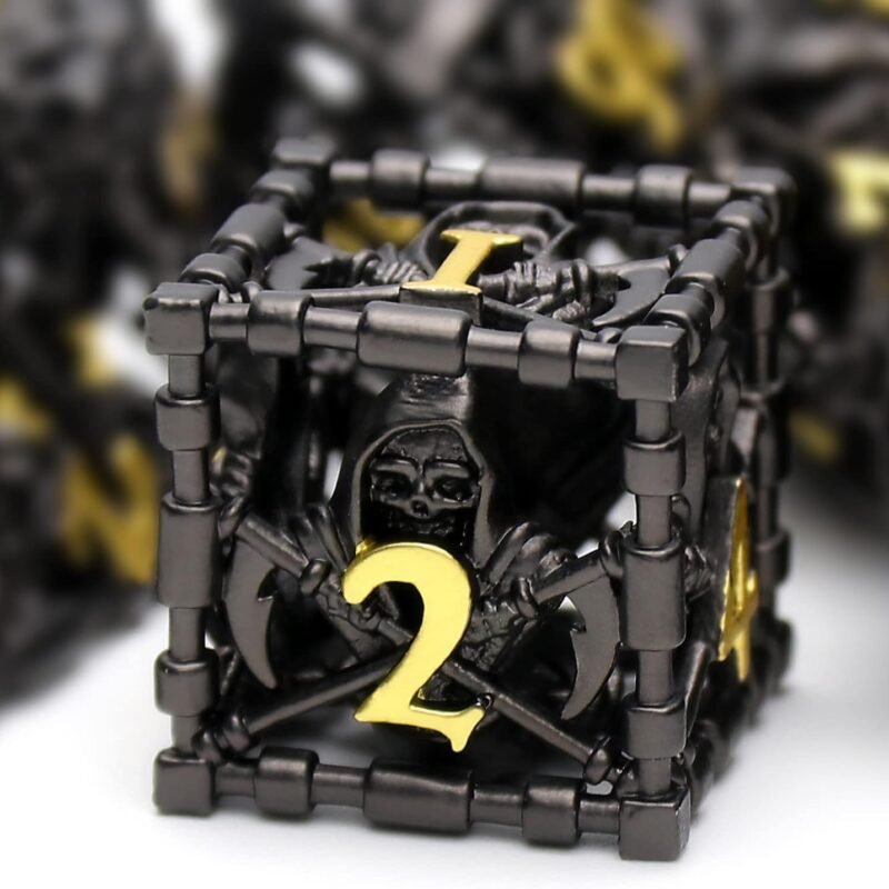 DND Dice, Dungeons and Dragons Dice Metal Polyhedral Dice Set Role Playing D&D Dice HNCCESG Hollow Grim Reaper Gaming for RPG Table Game (Black)