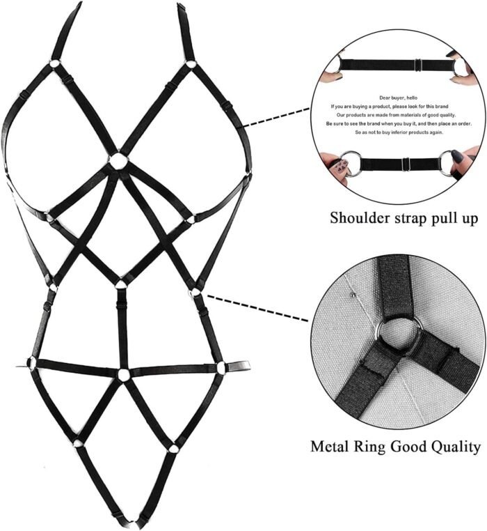 Women Strappy Full Body Harness Lingerie Garter Belt Set Plus Size Waist Hollow Crop Tops Bra Punk Gothic Festival Wear - Image 4