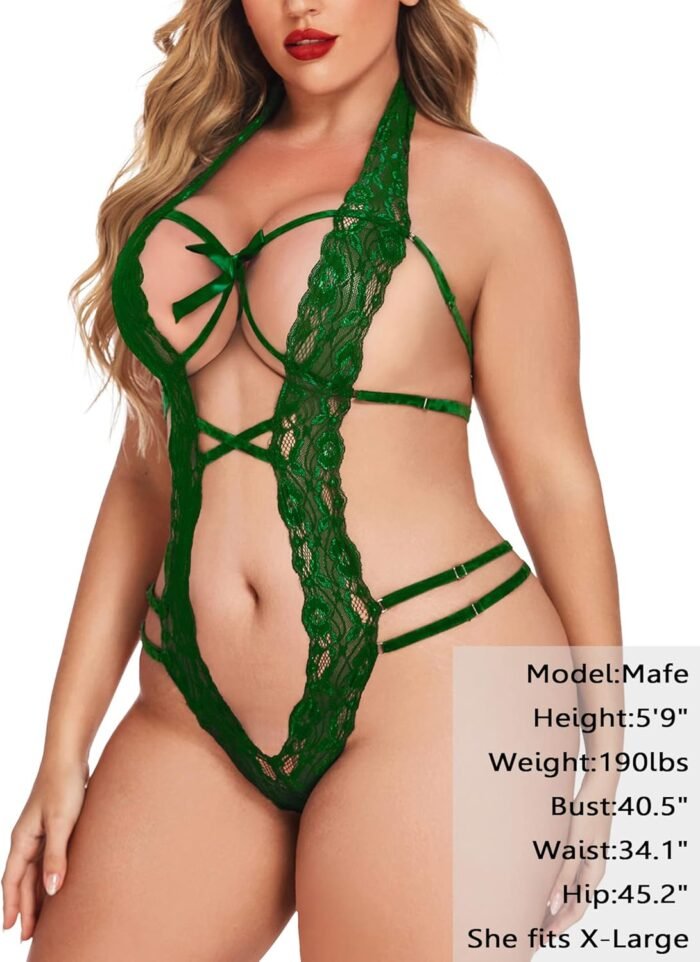 Avidlove Women Deep V Halter Lingerie Teddy One Piece Bodysuit Lace Babydoll - Image 5