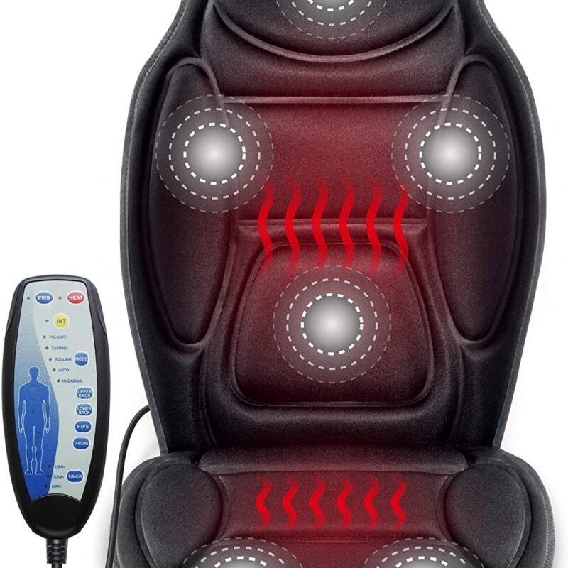 Snailax Massage Seat Cushion - Back Massager with Heat, 6 Vibration Massage Nodes & 2 Heat Levels, Massage Chair Pad for Home Office Chair,Black