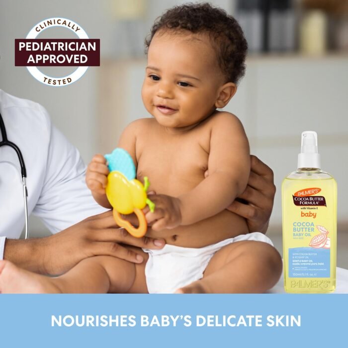 Palmer's Baby Oil, Cocoa Butter Formula Gentle Body Oil, 5.1 fl oz, Nourishing Massage Oil for Delicate Skin with Vitamin E & Argan Oil, 48-Hrs Moisture, Dermatologist Tested Baby Essentials - Image 8