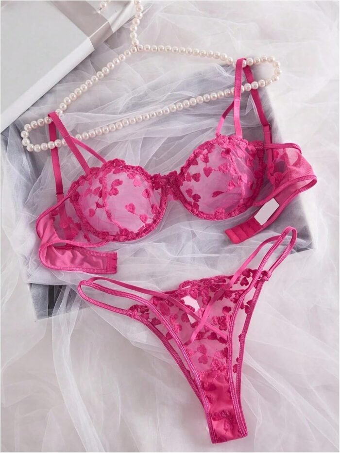 GORGLITTER Women's Bow Bra Sexy Lingerie Set Mesh Push Up Bralette and Panty 2 Piece - Image 5