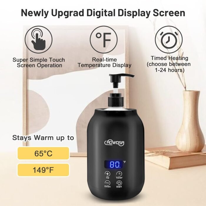 Massage Oil Warmer Bottle Professional Electric Lotion Digital Heater for SPA, Automatic Oil Warmer Heated Oil Lotion Cream for Salon, Barber Shops, Home, with Two Oil Bottle Dispenser (Black) - Image 3