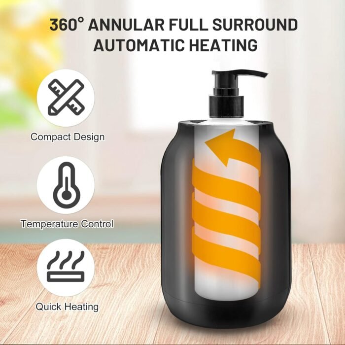 Massage Oil Warmer Bottle Professional Electric Lotion Digital Heater for SPA, Automatic Oil Warmer Heated Oil Lotion Cream for Salon, Barber Shops, Home, with Two Oil Bottle Dispenser (Black) - Image 4