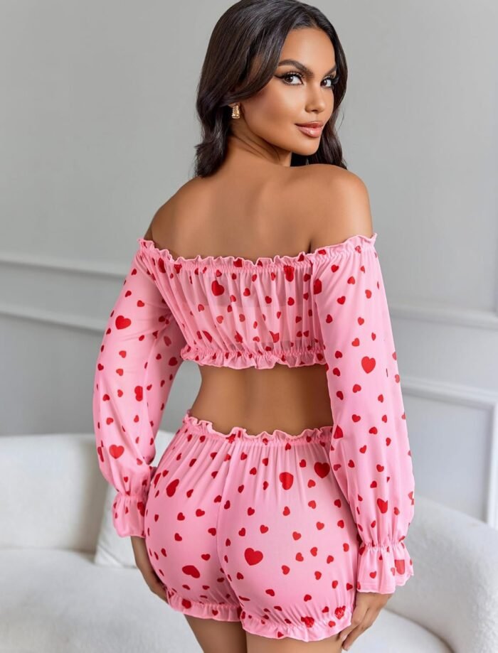 Avidlove Lingerie Sets for Women Sexy Long Sleeve Off Shoulder Ruffle Bra and Panty Set - Image 5