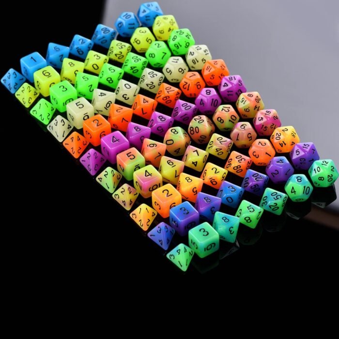 Glow in The Dark DND Dice Set 11 x 7 Polyhedral Dice (77pcs) for Dungeons and Dragons Tabletop Role-Playing Games, with a Drawstring Bag - Image 2