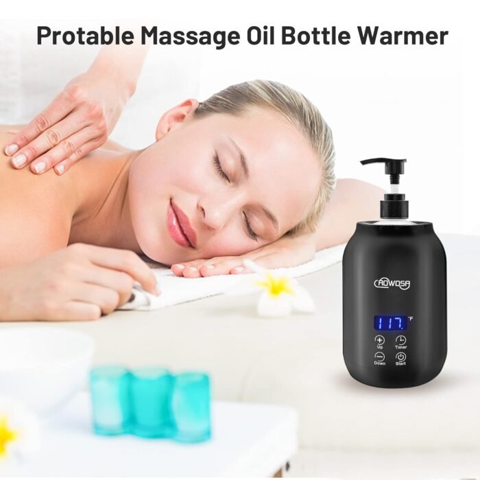 Massage Oil Warmer Bottle Professional Electric Lotion Digital Heater for SPA, Automatic Oil Warmer Heated Oil Lotion Cream for Salon, Barber Shops, Home, with Two Oil Bottle Dispenser (Black) - Image 7