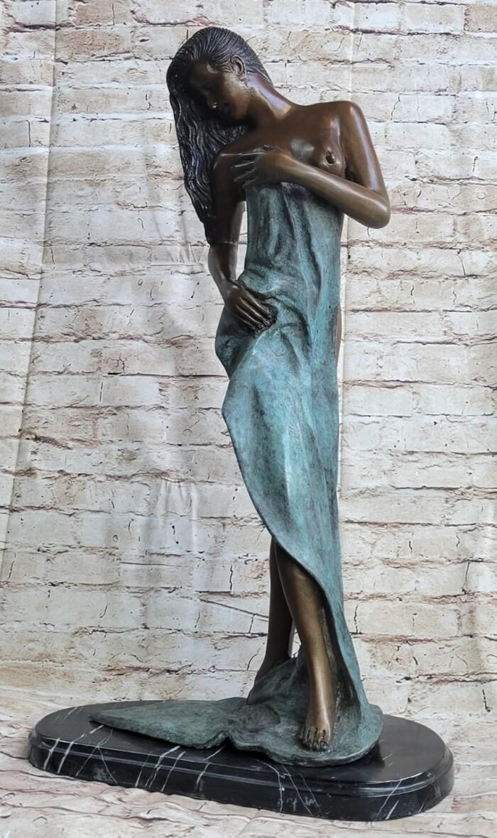 Vintage Art Nouveau Style Bronze & Marble Victorian Lady Erotic Semi Nude Statue Decorative Gift Home Sale by Exotic Bronze - Image 2