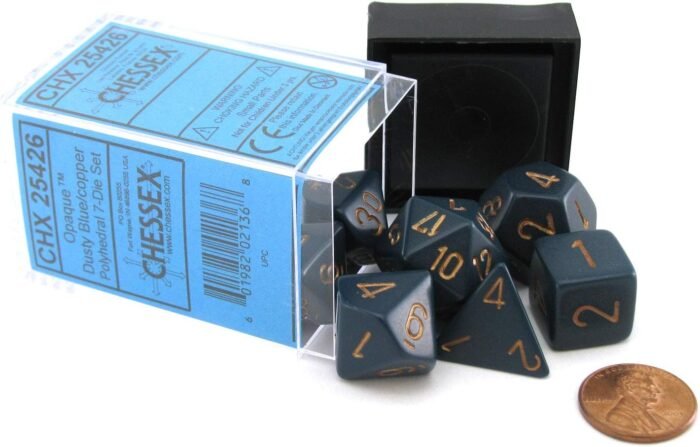 Chessex Polyhedral 7-Die Opaque Dice Set - Dusty Blue with Copper Numbers - Image 2