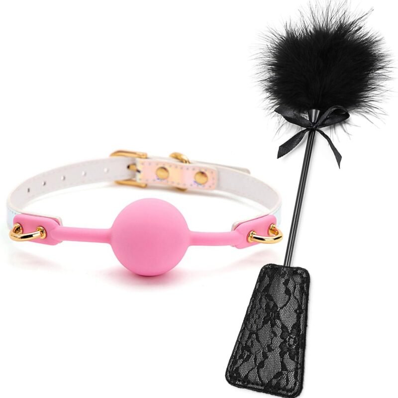 Spanking Paddle Leather Paddle with Mouth Gag Mouth Sex Toys Bondage Gear Accessories BDSM Kit Open Mouth Gag Double Ended Sex Feather Tickler Adult Sex Toys for Couples Women Men