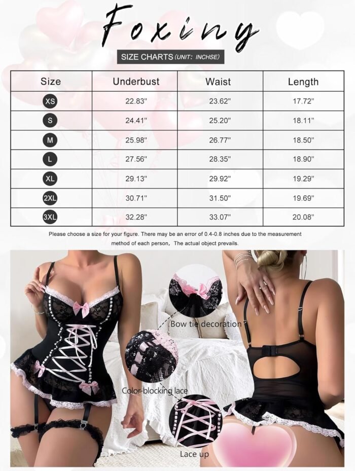 Sexy Rave Mesh Corset Ruffle Lace Up Underwire Sheer Garter Belt Babydoll Lingerie Set With Thong 3 Piece Women - Image 5