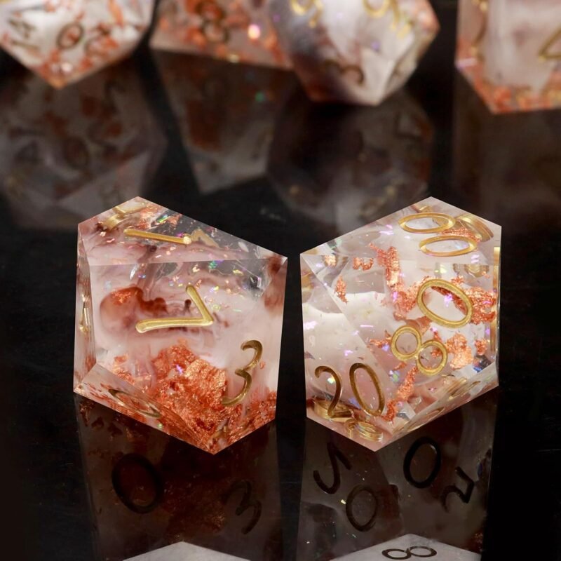 Haxtec Sharp Edge Dice Set Resin DND Dice Set Glitter Clear Polyhedral D&D Dice for Dungeons and Dragons Star Dust