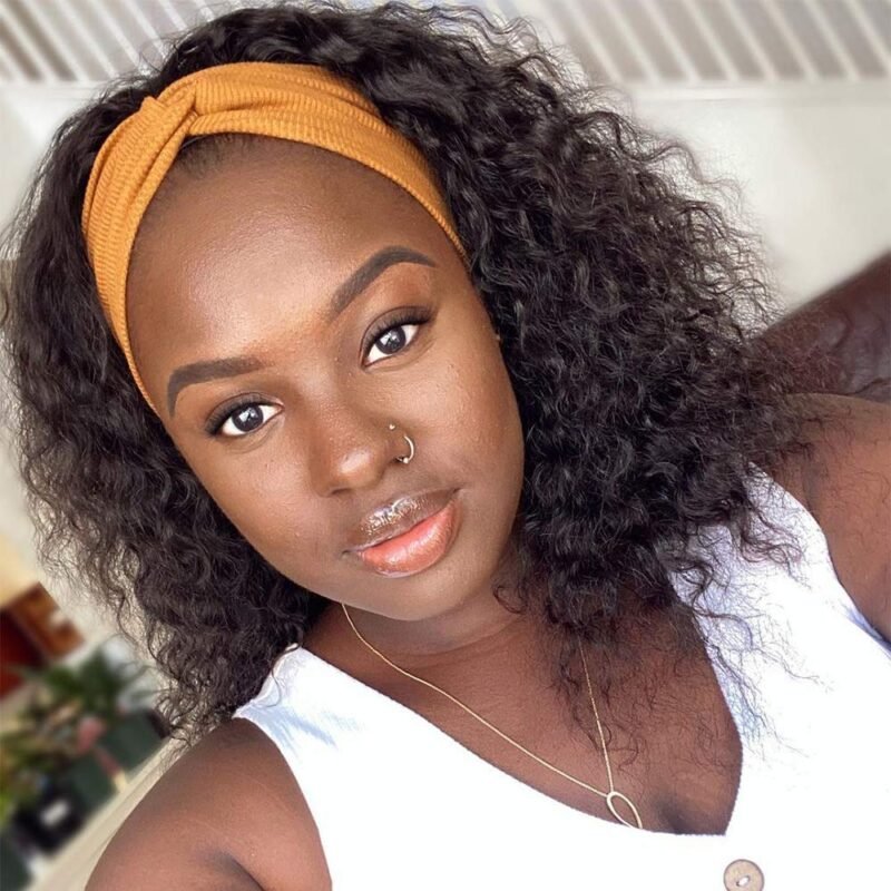 14 Inch Glueless Headband Wig Human Hair150% Curly Headband Wig Human Hair Natural Color Machine Made Curly Headband Wig Human Hair Kinky Curly None Lace Front Wigs Human Hair 100% Human Hair Wigs