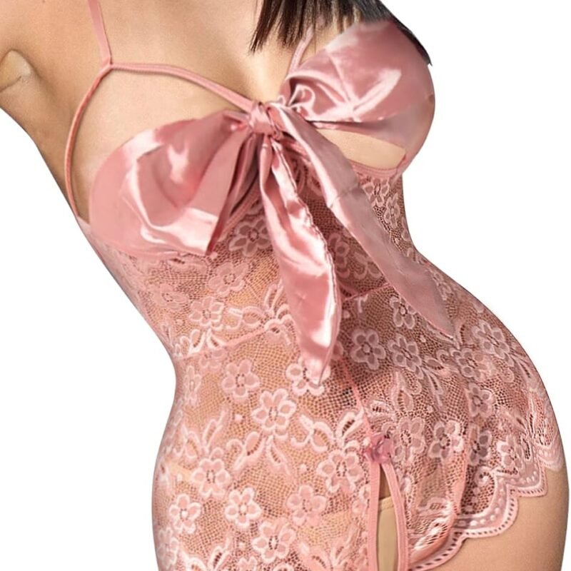 Donnalla Women Sexy Bodysuit Self Knot Front Floral Lace Teddy One Piece Babydoll Naughty Lingerie