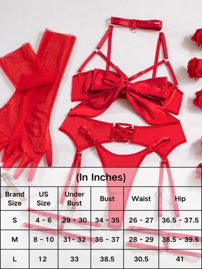 Kaei&Shi Sexy Bow Lingerie for Women,Unwrap Present Bra And Panty Set,Strappy Garter Lingeries Xmas Valentines Birthday Gift - Image 6