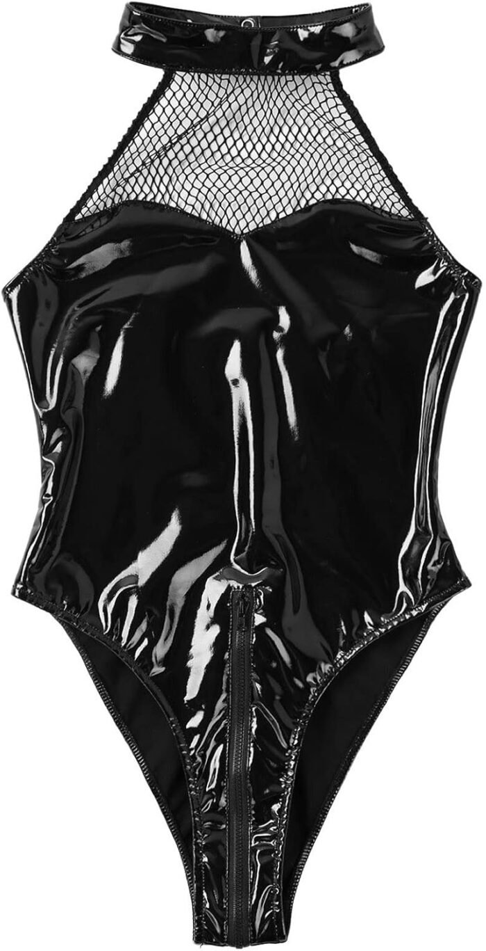 Sexy Fishnet Bodysuit Lingerie for Women Sex Naughty One Piece Wet Look Leather Lingerie Sluttly Teddy Babydoll - Image 6