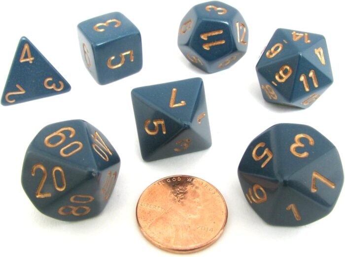 Chessex Polyhedral 7-Die Opaque Dice Set - Dusty Blue with Copper Numbers - Image 3