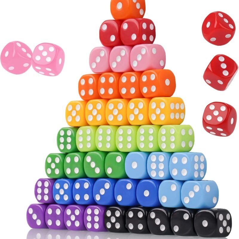 Game Dice Set 16MM 50PCS 6-Sided Solid Vintage Colors Standard Round Corner Dices for Board Game, Party, Holidays, Family Game, Math Teaching Tool Classroom Accessories RPG Dice (10 Mix Colors)