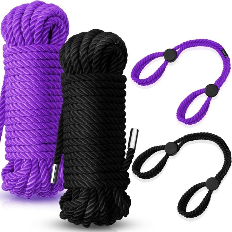 4 Pcs Craft Rope Kit - Includes 2 Bundles Soft Silk Cords & 2 Adjustable Nylon Bracelets, 32. 81 ft Multipurpose Twisted Trim for DIY Projects, Home Decor & Daily Use(Black, Purple)