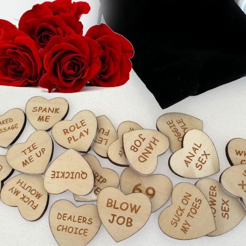 Naughty Sex Game Tokens Couples Sex Toys, 20 Activity Heart Shape Funny Wooden Tokens, Romantic Sex Positions BDSM Coupons Dice Date Night Valentines Day Gifts Blow Job Sex Party Adult Sex Games