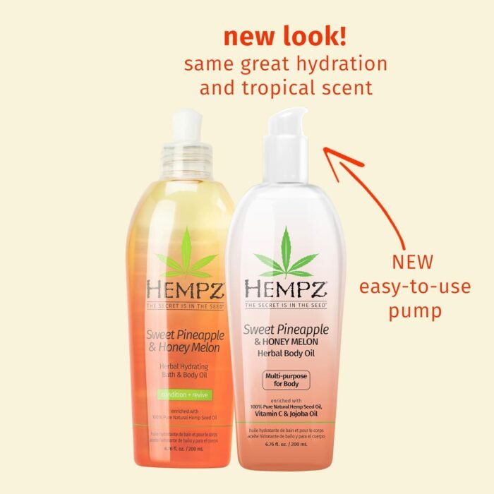 HEMPZ Sweet Pineapple & Honey Melon Herbal Hydrating Multi-Purpose Body Oil for Body - Moisturizing Bath, Shower, or Shaving Oil for Dry or Sensitive Skin for Women & Men, 6.76 Oz - Image 3
