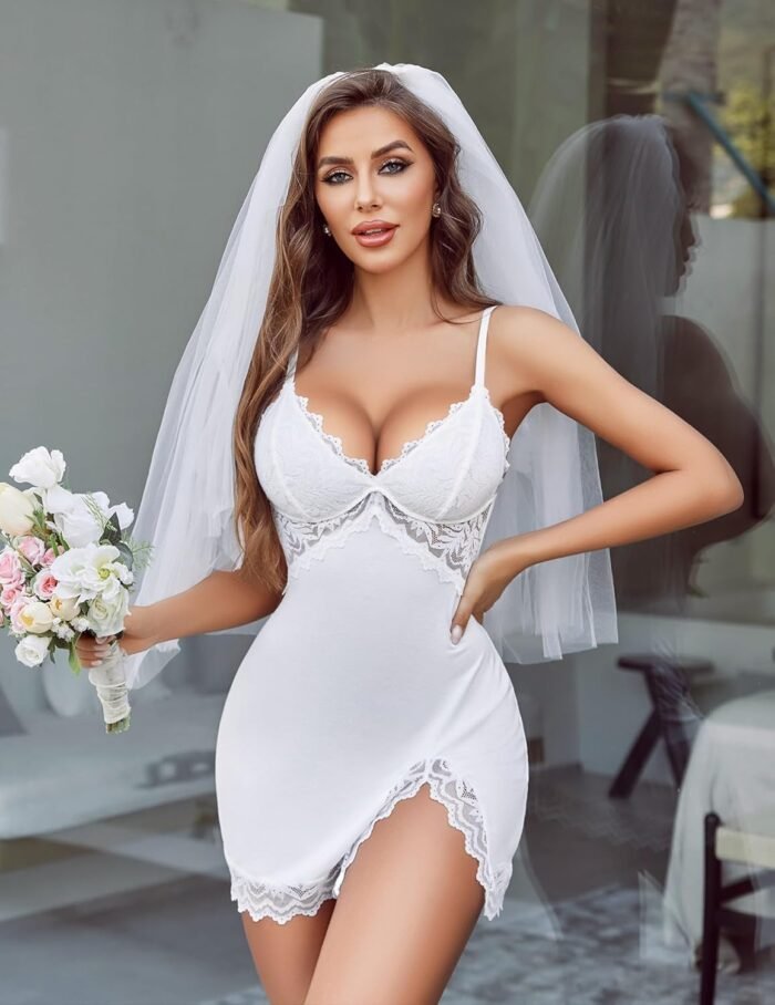 Avidlove Women Lingerie Lace Nightgown Chemise Spaghetti Strap Babydoll Modal Sleepwear V-Neck Full Slip Side Slit Nightwear - Image 3