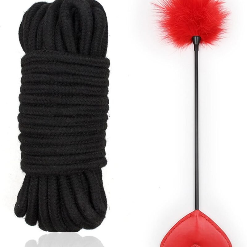 Soft Cotton Sex Rope with Feather Tickler Restraint Kit Double Ended Spanking Paddle Bondage Accessories Gear BDSM Set Flirting Fetish Kinky Adult Sex Toys for Couple Women Men