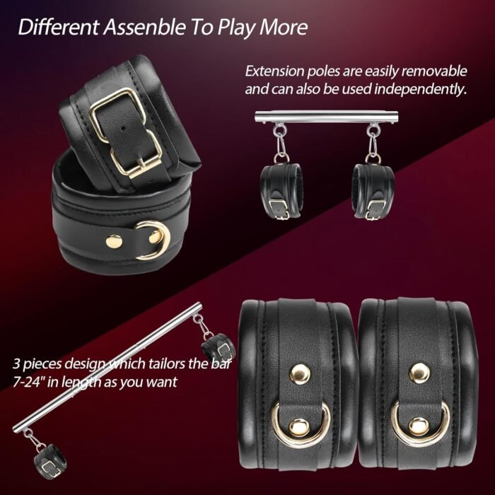BDSM Bondage Restraints with Handcuffs Ankle Cuffs for Couples Spreader Bar Sex Toys Bondage Gear & Accessories Adjustable Bondage Kit Adult Sex Toys & Games - Image 5