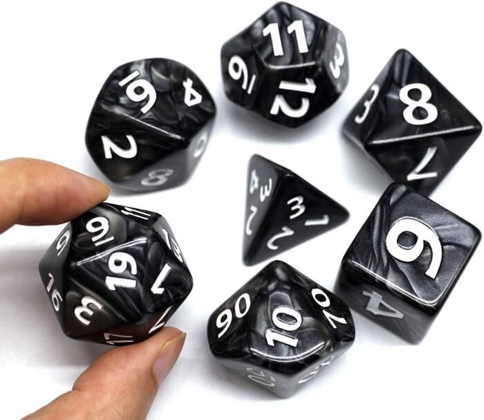 Dungeons and Dragons D&D Giant Black 25mm Polyhedral Dice Set - RPG Dice Bag, Pathfinder, MTG