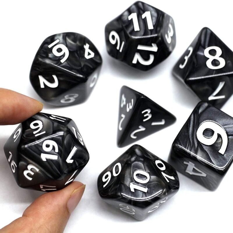Dungeons and Dragons D&D Giant Black 25mm Polyhedral Dice Set - RPG Dice Bag, Pathfinder, MTG