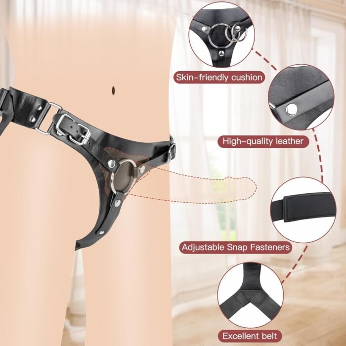 Strap On Harness Sex Toys for Women - Strapon Dildo Harness Adjustable Waist Leather Belt with 3 Size Metal Rings Pegging Dildo, Sex Straps Adult Toys for Men Women Lesbian - Image 3