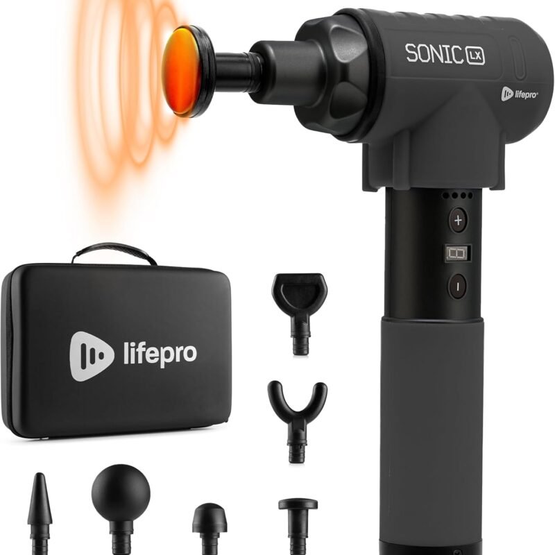 LifePro Sonic LX Professional Massage Gun - Percussion Massager with Heat, 9 Speeds and 10 Attachments for Neck, Back, and Deep Tissue Muscle Massage for Athletes