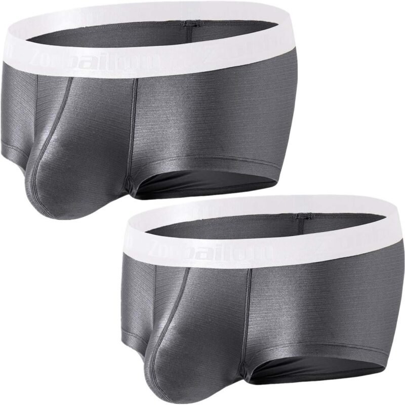 ZONBAILON Mens Sexy Bulge Enhancing Pouch Underwear Boxer Briefs Pack Short Leg Ball Pouch Tagless Silk Trunk