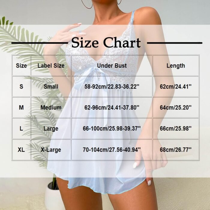 Women Mesh Rhinestone Babydoll Lingerie Sets Sexy Bow Chemise Nightgown Erotic Pajama Dress - Image 2