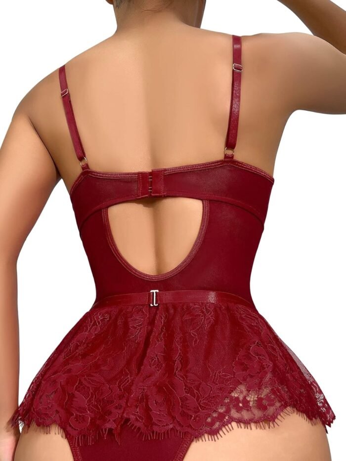 Lilosy Sexy Stocking Heart Rhinestones Underwire Babydoll Lace Mesh Garter - Image 2