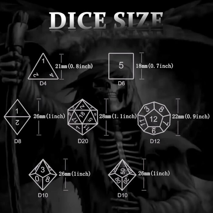 DND Dice, Dungeons and Dragons Dice Metal Polyhedral Dice Set Role Playing D&D Dice HNCCESG Hollow Grim Reaper Gaming for RPG Table Game (Black) - Image 3