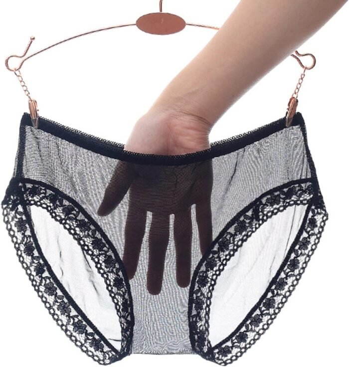 Womens Underwear Lace Mesh Sheer Middle Waisted Bowknot Underwear See Through Seductive Underwear - Image 5