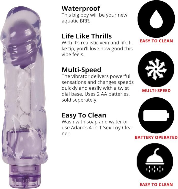 Adam and Eve Chubby Fun Personal Vibrator, Thick Thrusting Multi Speed Dildo, Smooth Adult Sex Toy for Women and Couples, Stimulates G Spot, Adjustable Vibrations, Waterproof, 9 Inch Purple Design - Image 5