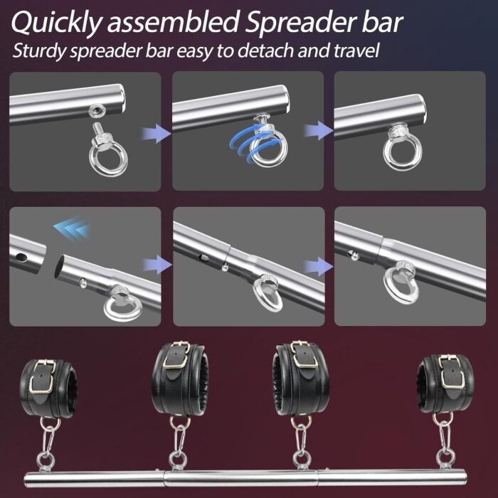 BDSM Bondage Restraints with Handcuffs Ankle Cuffs for Couples Spreader Bar Sex Toys Bondage Gear & Accessories Adjustable Bondage Kit Adult Sex Toys & Games - Image 4