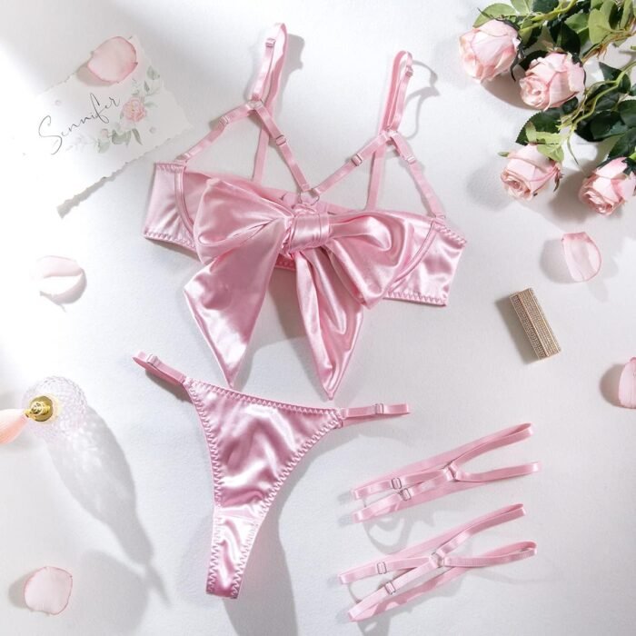 [JUICYCRACY] Sexy Bow Satin Christmas Lingerie Set for Women Bra and Panty - Image 7