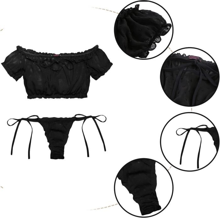 Avidlove Bra and Panty Set Ruffle Lingerie Set Mesh Babydoll Chemise - Image 3
