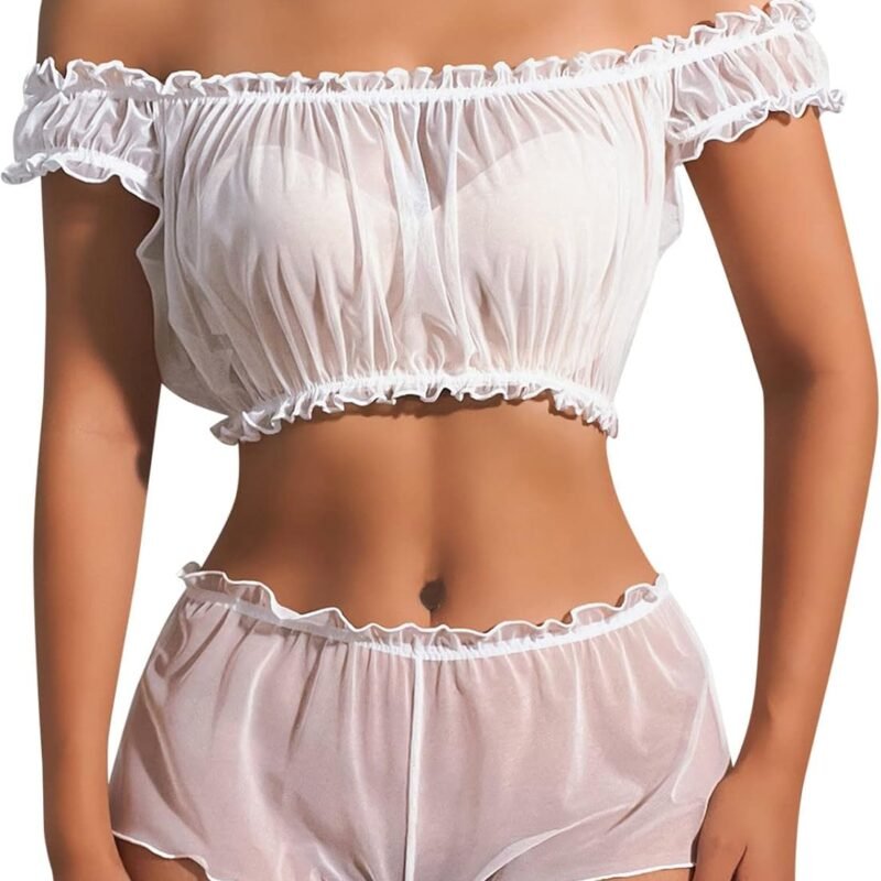 White Lingerie Sexy 2 Piece Exotic Lingerie Set Mesh Sheer Strapless Bra and Panty Set See Through Underwear Naughty Outfits