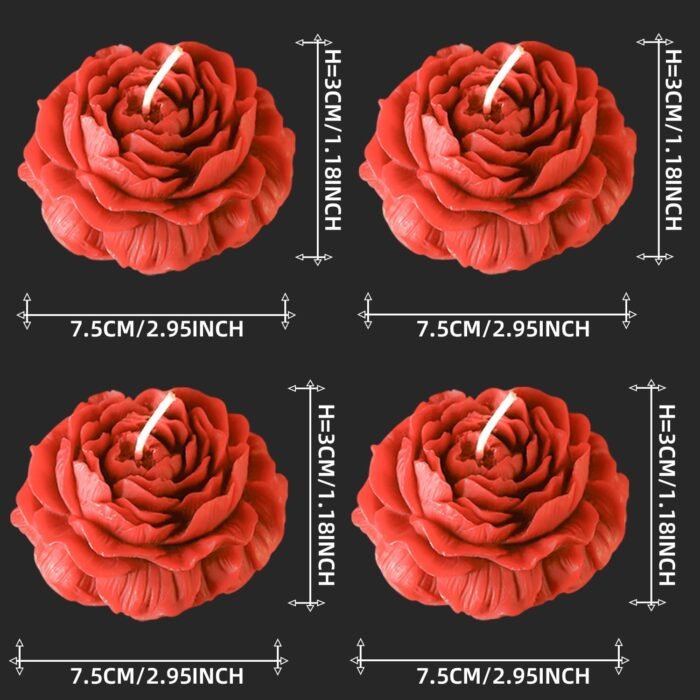 Set of 4 Low Temperature Red Rose Flower Shaped Scented Wax Play Candles - Romantic Drip Candles for Lovers, Couples, Weddings and Home Decor Games Atmosphere Scented Wax - Image 6