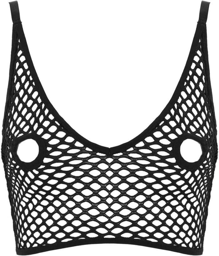 Womens Hollow Out Netted Lingerie Adjustable Spaghetti Straps Hollow Out Nipples Bra Tops - Image 6