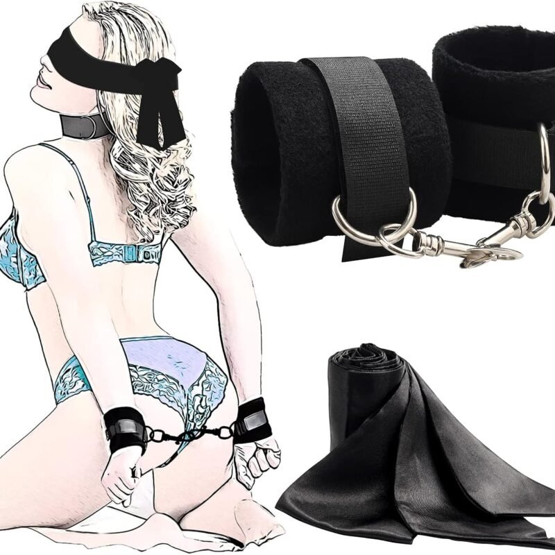 Sex Bondage Wrist & Thigh Cuffs BDSM Restraints Set, Sex Toys for Women with Adjustable Leg Straps Handcuffs for Couple Beginner SM Game Play(Black)