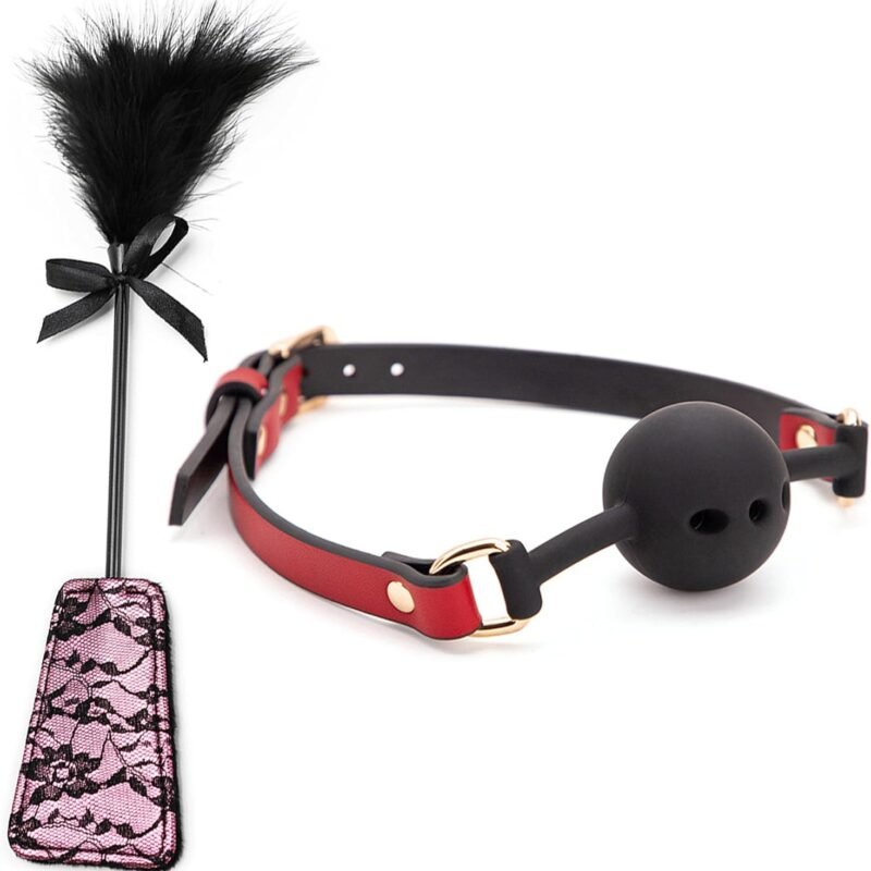 Silicone Bondage Ball Gag Double Ended Spanking Paddle Feather Tickler Bondage Restraints Sex Gag Muzzles BDSM Kit Adjustable Mouth Gag Open Mouth Sex Flirting Toys for Couples Women Men