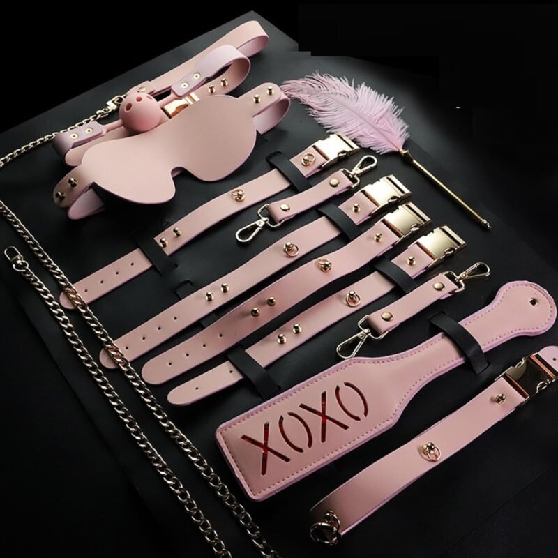 9 Pcs Bondage Kit Sex Toy Kit BDSM Bondage Set Sex Paddle Sex Gags Restraints for Couple Handcuffs Restraints Sex Feather Tickler for Adults Sex Gift Pink