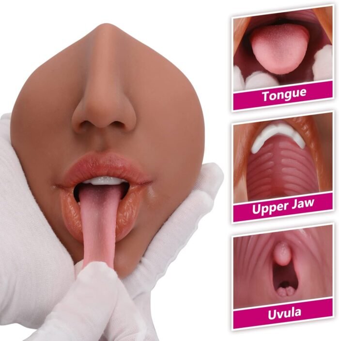 Male Masturbators Adult Sex Toys with Realistic Textured Blowjob Stroker Sleeve for Men Real Mouth Deep Throat Oral Sex for Man Masturbation Pleasure (Brown) - Image 4